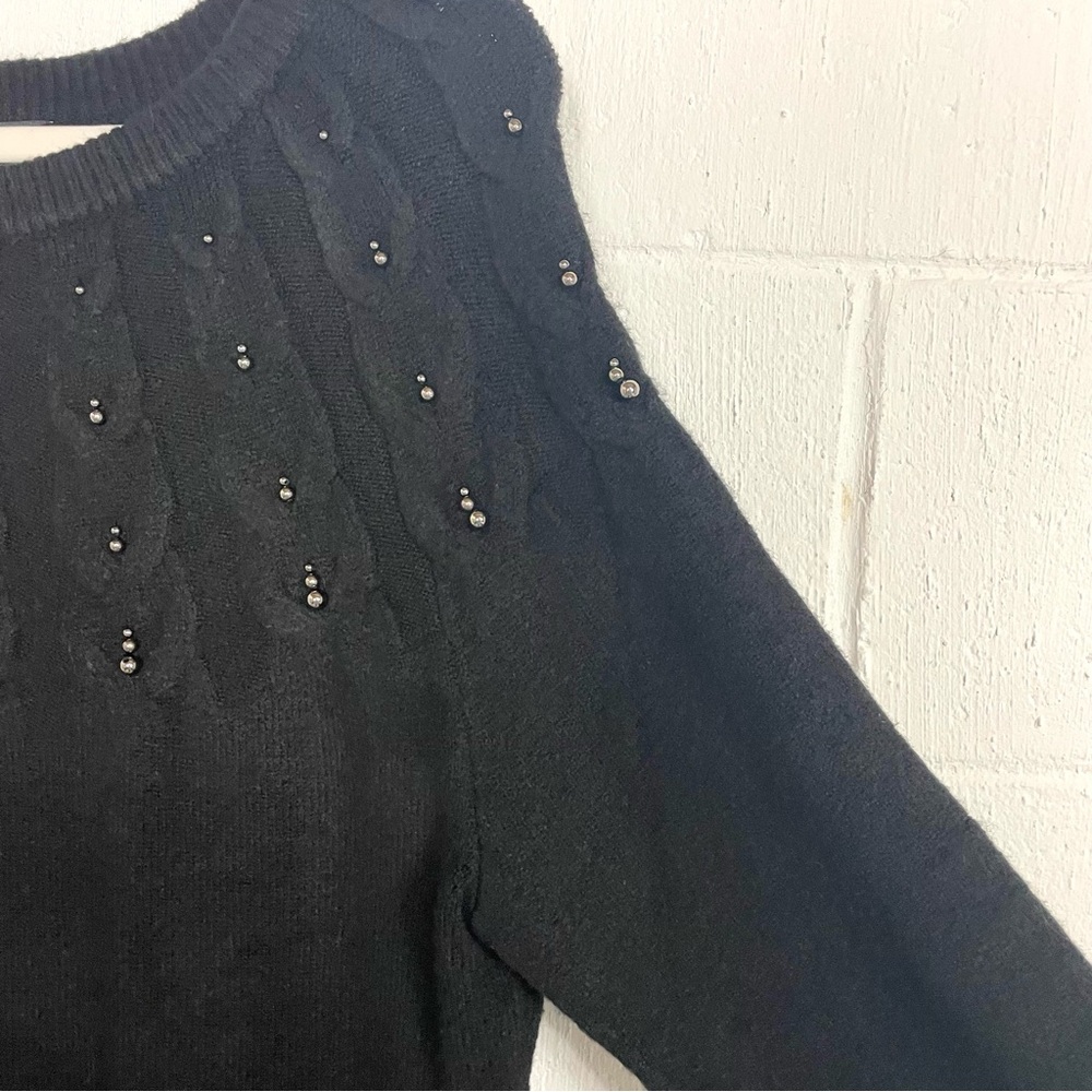 Talbots NWT Long Sleeve Beaded Black Sweater Dress Cable Knit Midi Classic L - Picture 6 of 15